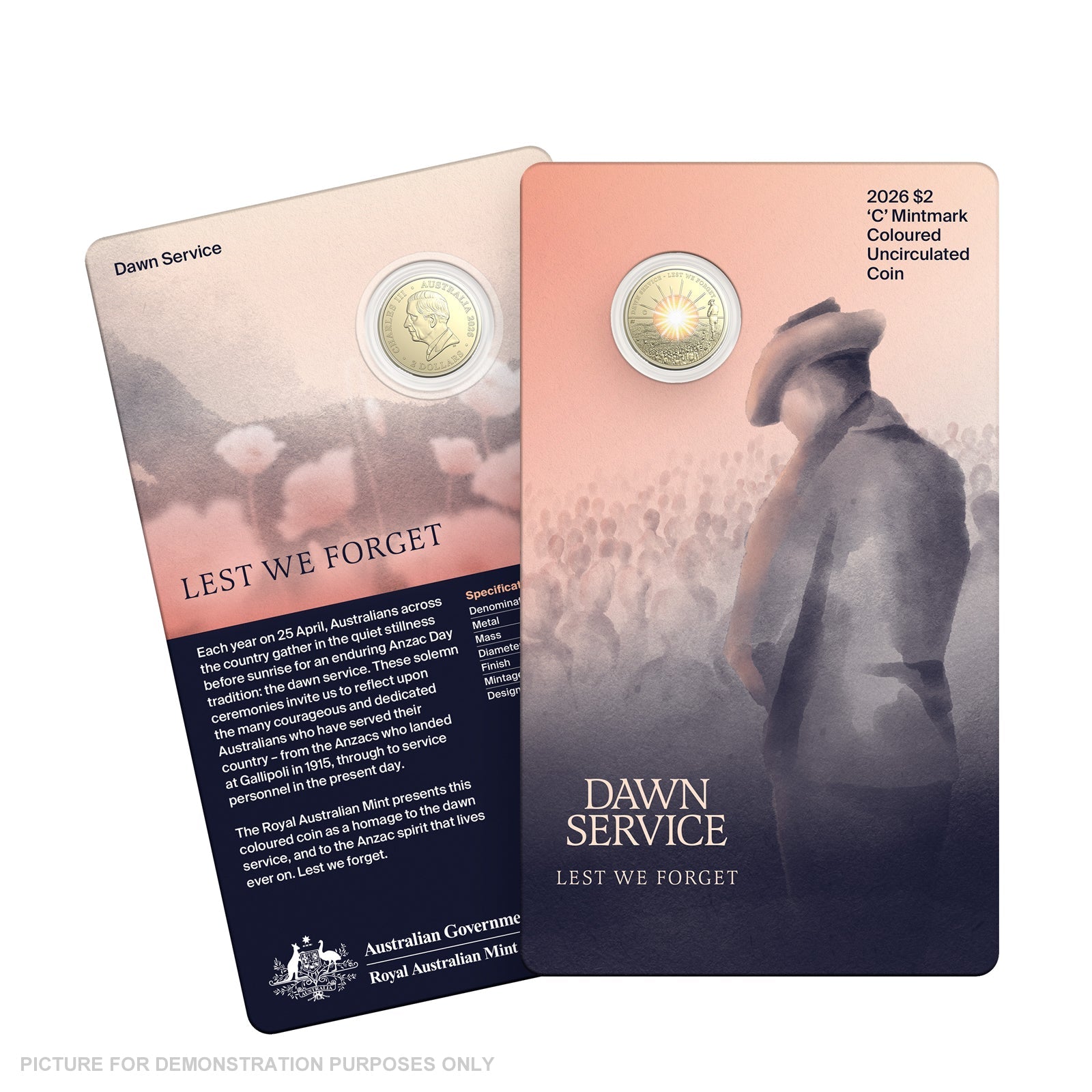 2026 RAM $2 'C' Mintmark Coloured Uncirculated Coin – Dawn Service